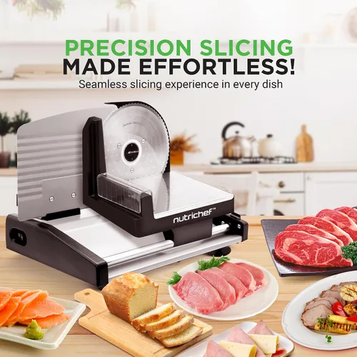 Miniatura 7 de NutriChef Cortador de carne eléctrico Cortador automático de carne, delicatessen y pan de 200W Selector ajustable para rango de corte de 0-15mm