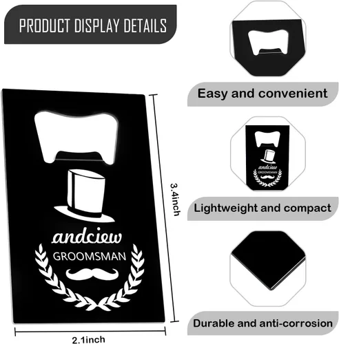 Miniatura 2 de Abrebotellas personalizados, tamaño de tarjeta de crédito, padrinos de boda, regalos para boda, despedida de soltero, abrebotellas de cerveza