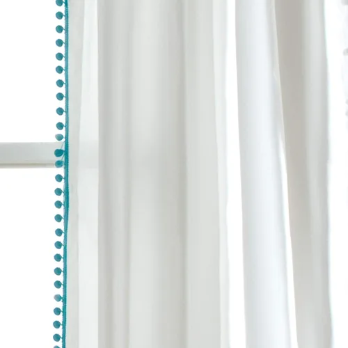 Miniatura 3 de Triangle Home Fashions - Panel de cortinas para vidrio con pompón para decoración de lujo