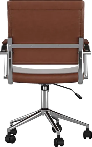 Miniatura 12 de Martha Stewart Piper - Silla giratoria con reposabrazos para oficina en casa en piel sintética marrón con marco de níquel pulido