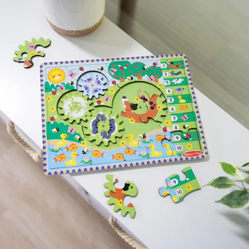Miniatura 9 de Melissa & Doug Rompecabezas de madera con engranajes giratorios de persecución de animales – Rompecabezas de madera de 24 piezas para niños pequeños