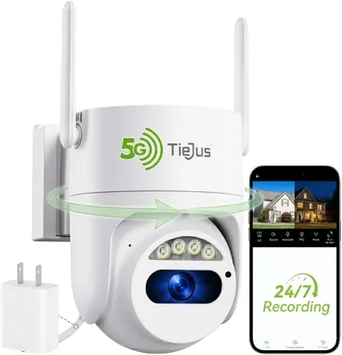 Cámara de seguridad 5G/2.4G para exteriores, cámaras con cable de 3MP grabación 24/7, alimentación enchufable, vista de 360°, seguimiento automático