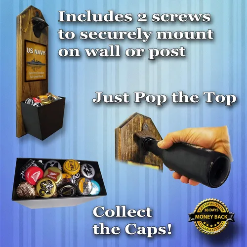 Miniatura 3 de U.S. Navy - Damn the Torpedoes" - Abrebotellas y receptor de tapas montado en la pared, letrero rústico, hecho a mano por un veterinario, 100% pino