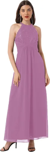 Miniatura 3 de CHICTRY Vestido largo de gasa para dama de honor con encaje floral para fiesta de noche