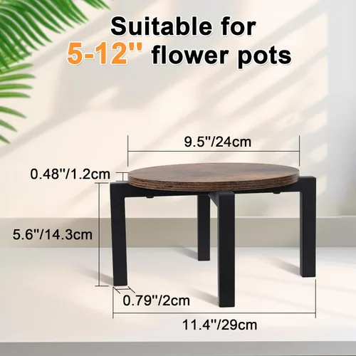 Miniatura 4 de Vigordream Soporte para plantas de interior, soporte para plantas de metal resistente y resistente, taburete de madera para plantas, soporte