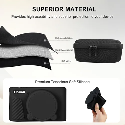 Miniatura 7 de Elonbo Funda para cámara digital Canon PowerShot SX740/SX730, Canon SX740/SX730 HS funda de transporte rígida + funda de silicona suave con cubierta