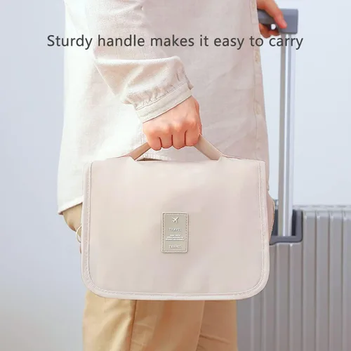 Miniatura 6 de Neceser de viaje colgante para mujer, bolsa de maquillaje resistente al agua, organizador de cosméticos para accesorios de viaje, artículos de Beige