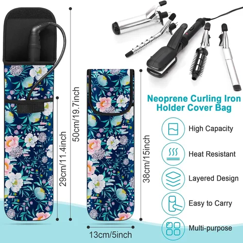 Miniatura 2 de Shappy 2 Piezas Funda de Viaje para Rizador Cubierta Resistente al Calor Estuche Porta Plancha Funda Manga de Neopreno Porta Alisador y Bolsa Plana