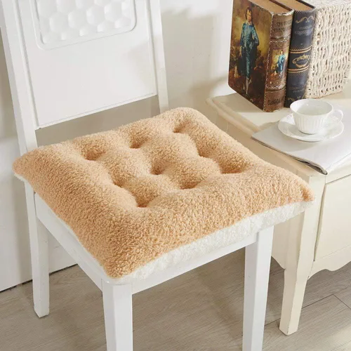 Miniatura 12 de Cojín de asiento cómodo suave para silla, cojín cálido para silla, 16 x 16 x 4 pulgadas, lana de cordero rosa esponjosa para adultos y niños