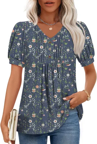 Miniatura 18 de Findsweet Blusas de túnica de verano para mujer, tops casuales y elegantes, manga corta, M-3XL