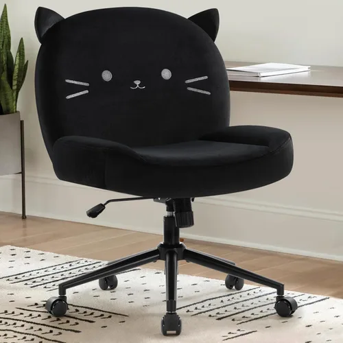 Miniatura 8 de IWMH Silla de escritorio de oficina sin brazos con ruedas, silla de computadora ergonómica de patas cruzadas con acolchado de tela, sillas de Negro
