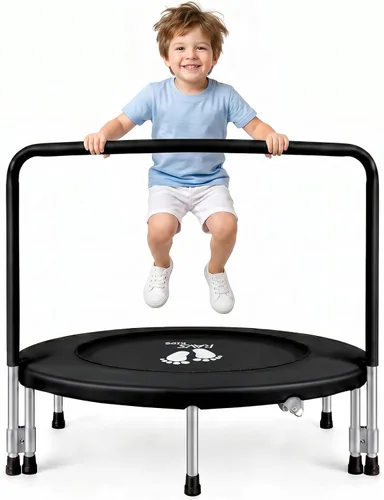RAVS 36" Toddler Trampoline for Kids Ages 1-6 with Thick Safety Pad Adjustable Foam Handle Easy Assembly Foldable Mini Kids Rebounder Baby