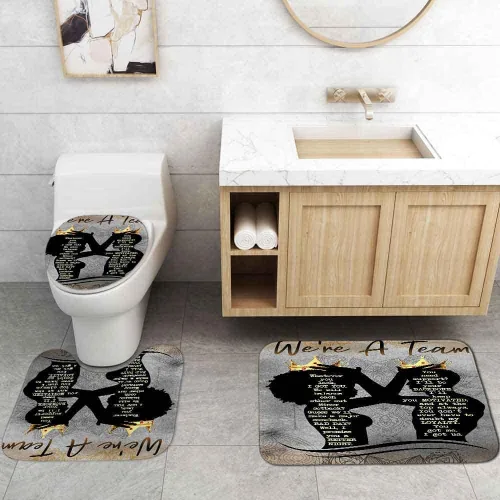 Miniatura 5 de Fashion&Man OLEBETY - Juego de 4 cortinas de ducha afroamericanas, románticas para pareja, negro, reina y King, corona dorada, mandala, gris, flores