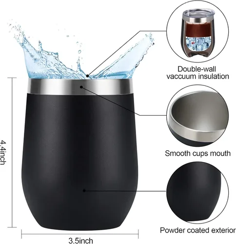Miniatura 6 de Paquete de 8 vasos de vino de acero inoxidable de 12 onzas, vaso de vino aislado, copa de vino aislada de doble pared, tazas de vino sin tallo