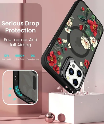 Miniatura 7 de Dretal para Funda iPhone 12, Funda iPhone 12 Pro Floral, con Protector de Pantalla, Soporte para Cámara, Protección de Grado Militar, Funda