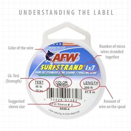 Miniatura 7 de Surfstrand Bare 1x7 Cable Líder de Acero Inoxidable - Línea Líder de Pesca para Agua Salada, 20lb Test - 325lb Test en Brillante, Camuflaje