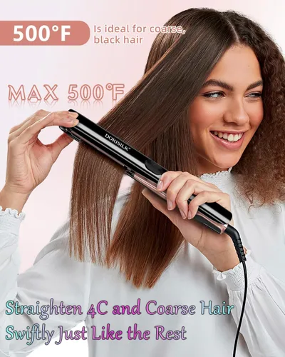 Miniatura 3 de DORISILK Plancha de pelo profesional de alta temperatura de 500 grados, plancha plana de cerámica de calentamiento rápido de 30 segundos, alisador