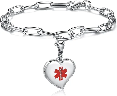 Miniatura 10 de mnmoom Elegant Medical Alert Bracelets for Women with heart medical id charm has Custom Engraved