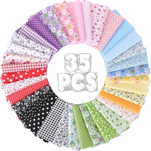 Macarrie 35 piezas de tela de retazos de tela 100% algodón para coser acolchados, paquetes de cuadrados estampados florales, suministros de costura