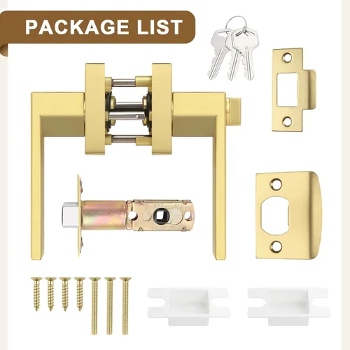 Miniatura 7 de Probrico - Paquete de 2 manijas de puerta de privacidad doradas, pomos de puerta de latón satinado resistentes para dormitorio y baño, cerraduras
