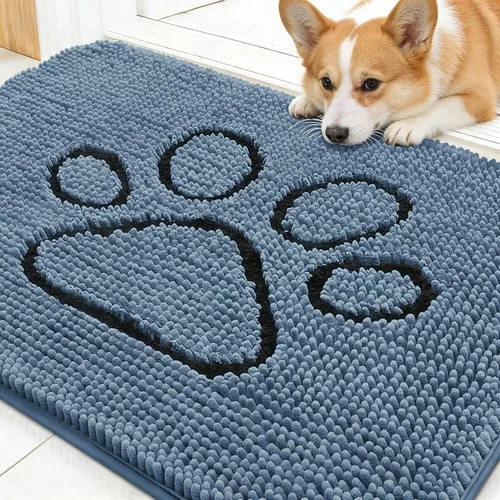 OLANLY - Tapete para puerta, para perro con patas sucias, 30 x 20 pulgadas, felpilla absorbente, diseño de huellas, antideslizante, lavable, para