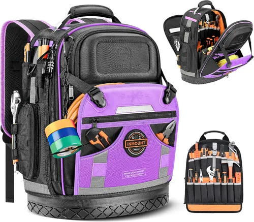 Miniatura 14 de Mochila de herramientas, mochila de herramientas de construcción resistente HVAC para hombres, organizador de herramientas duradero de nivel