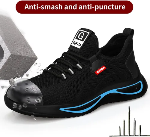 Miniatura 2 de GLANOUDUN Steel Toe Shoes for Men Women,Lightweight Comfortable Safety Shoes for Men Steel Toe Wide,Indestructible Working Shoes for Men Black