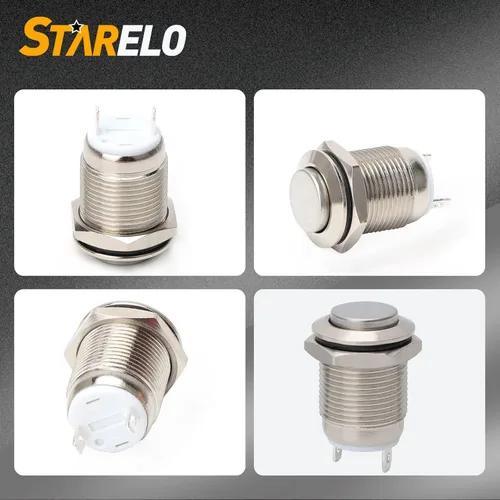 Miniatura 3 de STARELO 6 interruptores de botón momentáneos de 0.472 pulgadas, carcasa plateada, interruptor de botón impermeable IP65, acero inoxidable 1