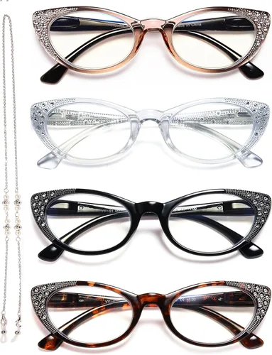 Miniatura 13 de EYEURL Gafas de lectura de ojo de gato para mujer, bloqueo de luz azul, paquete de 4 unidades, para lectura de computadora, bisagra de resorte 1.25