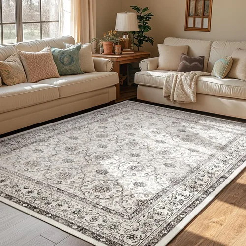 Miniatura 110 de Jinchan Fiora - Alfombra redonda de 8 pies, alfombras vintage con diseño floral envejecido, lavable a máquina, antideslizante, de pelo bajo, Azul