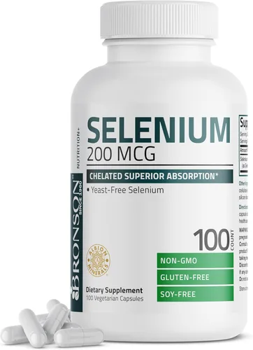 Miniatura 10 de Bronson Selenio 200 mcg – Complejo de aminoácidos quelado libre de levadura - Mineral traza esencial con absorción superior, 250 cápsulas