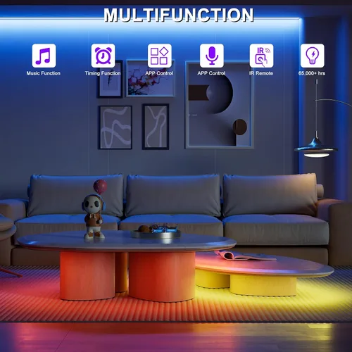 Miniatura 7 de MIWISE Regulador de intensidad para tira de luz LED RGB COB, con aplicación, sincronización de música y control remoto IR para actualizar la tira