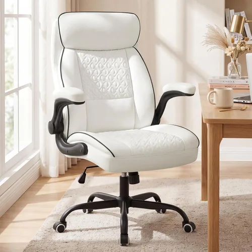 Miniatura 8 de Silla de oficina de cuero, silla de escritorio para computadora con soporte lumbar, ajuste de altura, cómodas sillas de tareas excutivas 400 libras