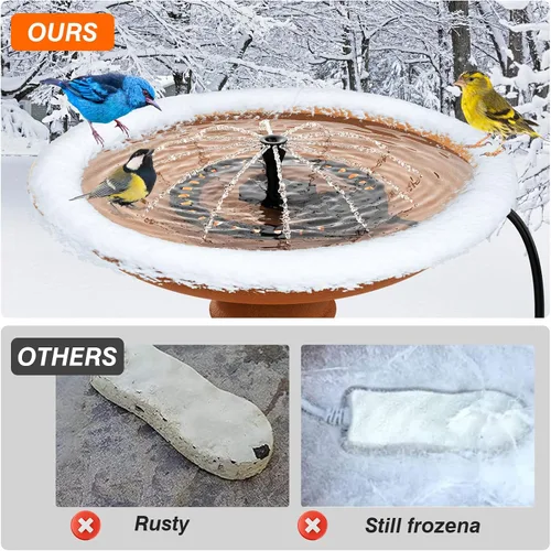 Miniatura 6 de Calentador de baño para pájaros con bomba de agua para exteriores en invierno, descongelador de 250 W para baños de pájaros con control termostático