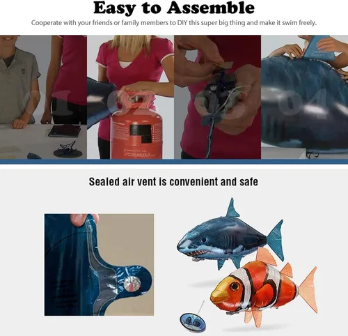 Miniatura 4 de Juguetes de tiburón a control remoto, peces de natación, juguete de animales RC infrarrojos, mosca de aire, globos de aire de payaso, juguete de Azul