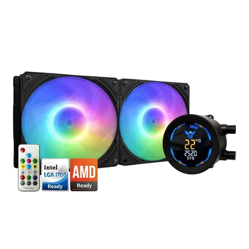 Miniatura 12 de Dracaena.io Enfriador de CPU AIO de 4.724 in, control remoto ARGB, ventilador PWM ARGB silencioso, bomba de rodamiento hidráulico y radiador