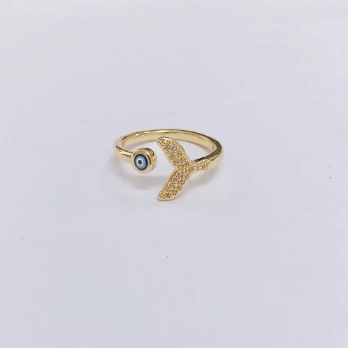 Miniatura 3 de Anillo de cola de sirena azul con circonita cúbica delicada chapada en oro y compromiso de compromiso de moda, apilable, abierto y ajustable