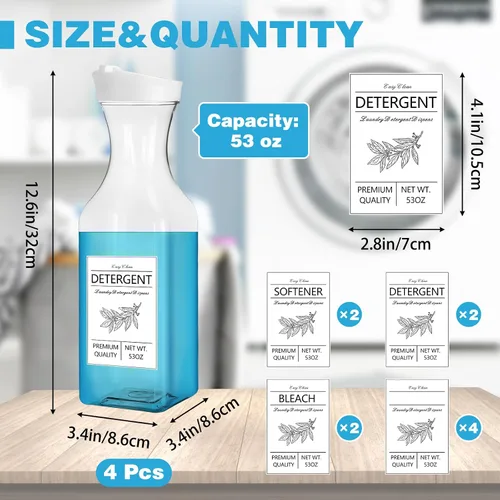 Miniatura 2 de Botella dispensadora de detergente para ropa 53oz con etiqueta, paquete de 4 dispensadores de detergente líquido, dispensador de detergente