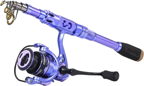 Miniatura 11 de Sougayilang Fishing Rod and Reel Combos Carbon Fiber Telescopic Fishing Pole with Smooth Reel Combo Saltwater Freshwater Kit Kit Completo Púrpura
