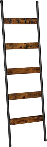 Miniatura 13 de HOOBRO Escalera para mantas, estante de toallas de 5 niveles con ganchos, estante de mantas inclinado en la pared, estante decorativo