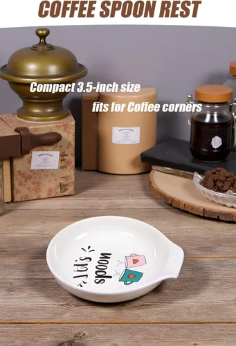 Miniatura 7 de Let's Spoon - Soporte para cuchara de cerámica para cafetería y cocina, 3.5 x 3.9 pulgadas, soporte para cuchara pequeña para estufa, bonito