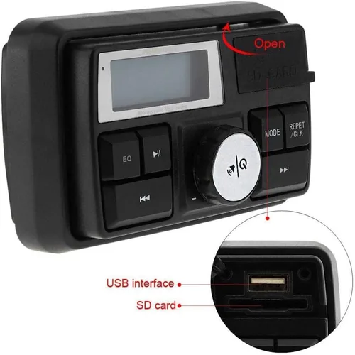 Miniatura 5 de Radio de 12 V 3 pulgadas motocicleta ATV UTV carrito de golf impermeable antirrobo Bluetooth altavoz USB TF U disco FM Radio sistema estéreo (negro)