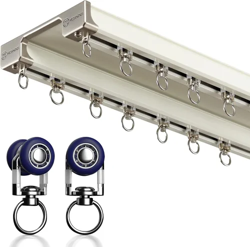 Miniatura 8 de Riel de cortina de techo – Sistema de rieles dobles, riel de cortina deslizante (negro, 2 m)