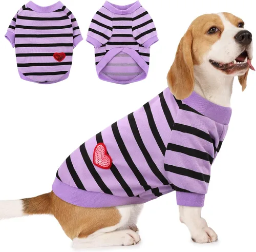 Miniatura 34 de Camiseta a rayas para perros y gatos, chaleco de algodón para primavera, verano, para mascotas, adecuada para mascotas pequeñas y medianas y Amarillo
