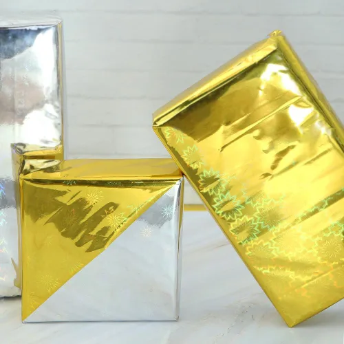 Miniatura 5 de Apol Papel de regalo holográfico de doble cara, 25 hojas de papel de seda de flores plateadas doradas, 28 x 20 pulgadas, para envolver regalos