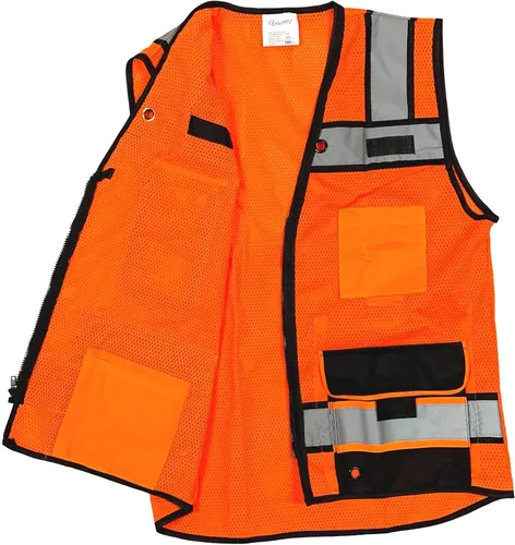 Miniatura 6 de (B Chaleco de seguridad para ingeniero, seguridad reflectante de alta visibilidad, chaleco de malla con cremallera y bolsillos