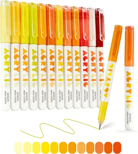 Miniatura 12 de kander Bolígrafos de gel acrílico, 12 colores resaltadores de tinta de gel acrílica con punta de bala, cobertura fuerte, gran capacidad de tinta