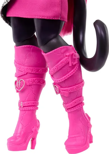 Miniatura 4 de Muñeca Monster High Catty Noir con gato mascota Amulette y accesorios como mochila, libro de música, micrófono y más