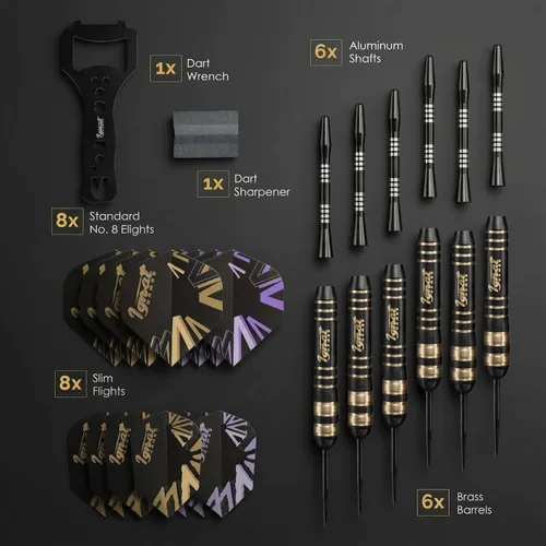 Miniatura 6 de IgnatGames Steel Tip Dart Set - Brass Barrels with Tempered Steel Points, Aluminum Shafts, 16 GlideXPro Flights (Standard No. 2 + Slim), Lila - Dark