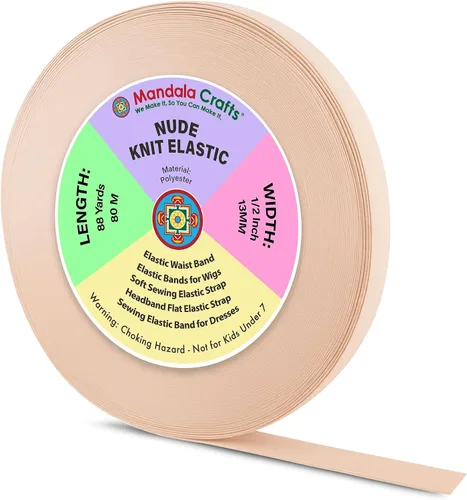 Miniatura 127 de Mandala Crafts Carrete de bandas elásticas anchas de 1/2 pulgada color beige para cinturas de pantalones, costura y manualidades DIY, 88 yardas